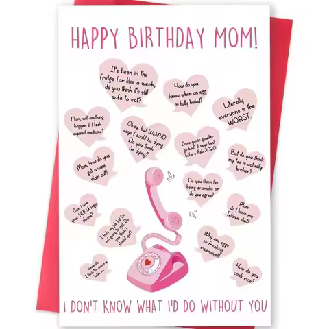 Funny Mom Birthday Card, "Happy Birthday Mom" Hilarious "Mom Questions" Humorous Greeting Card with 