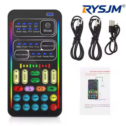 i9 Voice Changer Mini Multiple Audio Effect Bluetooth-Compatible Live Sound Cards Ultra-Thin Portabl