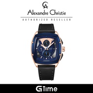 [Official Warranty] Alexandre Christie 6610MCLURBU Men's Blue Dial Leather Strap Watch
