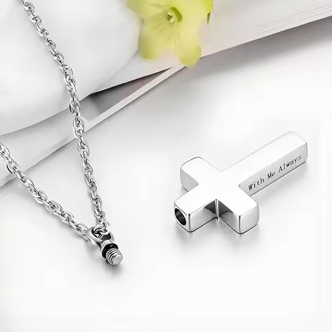 Cremation Cross Necklace for Ashes Stainless Steel Religion Cross Urn Pendant Holder Memorial Keepsa