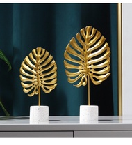 「 YUYANG Lighting 」 Golden Monstera leaf Model Iron TV cabinet Decor Leaf With Marble Base Console Cabinet decoration