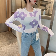 ฤดูใบไม้ผลิ ฤดูร้อน New Style HyunA Floral Long Sleeve ตาข่าย Under Shirt ผู้หญิง Inner Wear T-Shirt