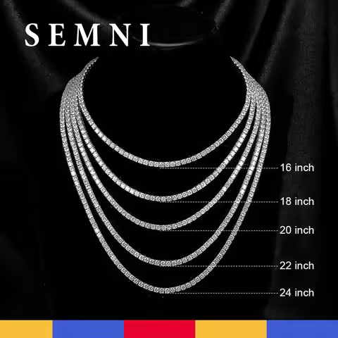 SEMNI 3mm 4mm 5mm Moissanite Diamond Tennis Necklace for Women Men 925 Sterling Silver Luxury Fine J