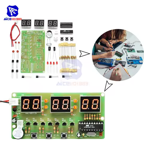 diymore Digital Clock DIY Kit 6 Bits C51 AT89C2051 Chip Electronic Alarm Clock Kit FR-4 PCB with Buz