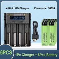 PUJIMAX 4-Slot LCD Independent Charging Charger with 18650 3.7V 3400mAh Rechargeable Lithium Battery
