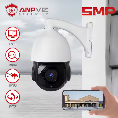 Anpviz 5MP PTZ Camera Outdoor 30X Zoom Speed Dome Security Surveillance POE IP Camera IR 80m IP66 P2