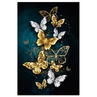 ❦♚♟ Meian Printed Blue Gold Butterfly 11CT Cross-Stitch Embroidery Kit DMC Cotton Threads Handicraft Home Decoration Printed Canvas