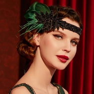 Vintage 1920s Flapper Headband Roaring 20s Great Gatsby Headpiece with Feather 1920s Flapper Gatsby 