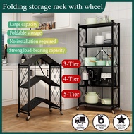 ♞,♘,♙3/4/5 Layer Folding shelf Kitchen Supplies Foldable Steel Shelf Racks With Wheels