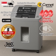 COMET AX5400D Shredder 400-Sheet A4 | 24H Industrial Use | RFID Secure | 5-Year Warranty