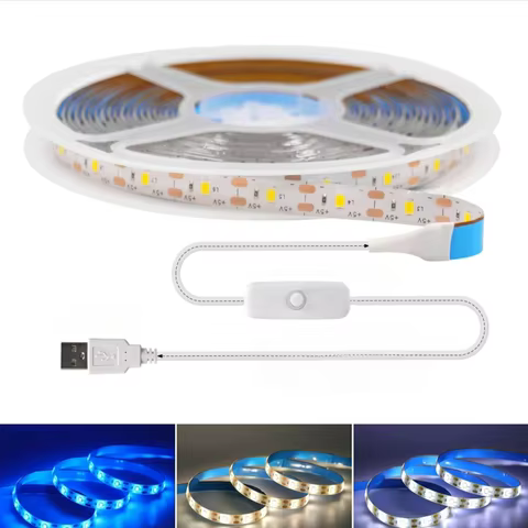 5V USB LED Strip Light with Switch Decoration Tape for House Room Backlight 1M 2M 3M 5M Lighting Rib