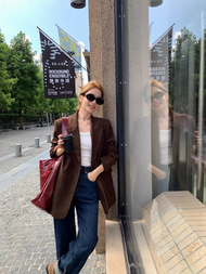 Cicishop(3399) เสื้อสูทหนังกลับ กระดุมหน้า ดีเทลกระเป๋า2ข้างใช้งานได้จริง มีเสริมไหล่ ใส่ออกงาน เรีย