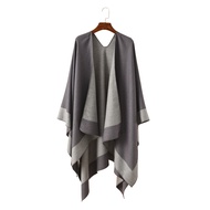 Women Warm Shawl Wrap Fall Winter Double-Sided Open Front Cape with Color Contrast Multiple Ways to