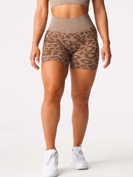 Leopard Seamless Shorts Spandex Shorts Women Fitness Elastic Breathable Hip-lifting Leisure Sports R