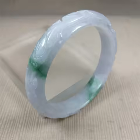 58.5mm Burma Natural Green Jadeite Jade Bangle Carving Jade Bracelet Bangle