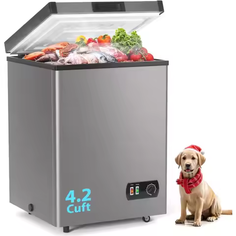 LifePlus Chest Freezer 4.2 Cubic Feet Small Deep Freezers Top Door with Removable Basket 7 Temperatu
