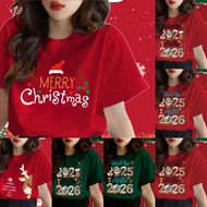 Maise STUDIO S-3XL Merry Christmas T-Shirt Men Women Xmas T Shirt Cute Elk Printed Tee Short Sleeve 