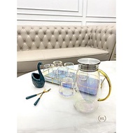 SET BÌNH CỐC 7 MÀU LƯU LY THUỶ TINH CHỊU NHIỆT DÁNG BẦU | BỘ BÌNH CỐC THUỶ TINH CHỊU NHIỆT KÈM KHAY 
