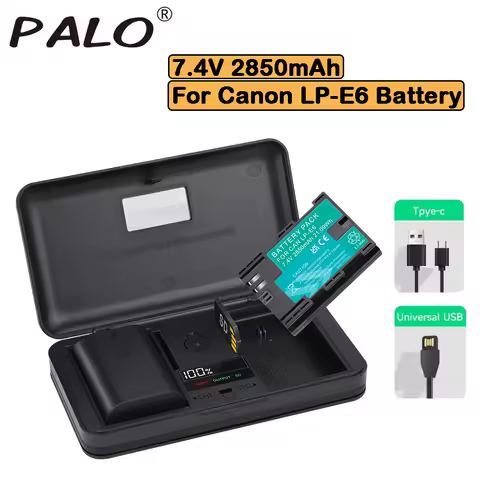 LP E6 LP-E6 LP-E6N LP E6 Battery + LED Dual Charger Case For Canon EOS 5DS R 5D Mark II III IV 5D 6D