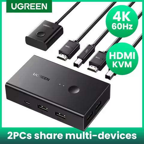 UGREEN HDMI-compatible KVM Switch 4K@60Hz USB 2.0 Switcher for Printer Monitor Mouse 2 PCs Sharing 1