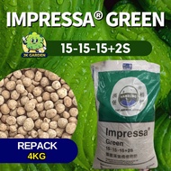 【BAJA NPK 151515 REPACK 4KG】Impressa Green 15-15-15+2S Baja Subur,Pokok,Fertilizer Prilled德国汉堡桥标青肥【R