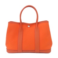 HERMES 帆布Garden Party TPM銀扣手挽袋Flame Orange橙色