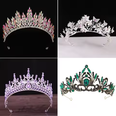 Baroque Crystal Tiaras And Crowns Prom Rhinestone Bridal Diadem Crown Taira For Women Wedding Hair A