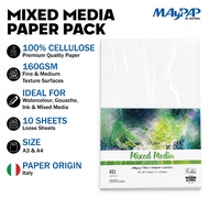 MayArt FB Mixed Media Paper Pack 160gsm 100% Cellulose A3/A4 Pek Kertas Media Campuran