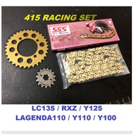 SSS RACING CHAIN + SPROCKET SET 415 RXZ Y125 LC135 LAGENDA Y110 Y100 GEAR SPOKET SPOCKET GOLD LC SRL