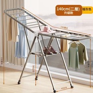 免安裝折疊翼型衣架可折疊碳鋼毛巾架晾衣架多層落地式晾衣架晾鞋架家用室內陽台小曬衣架（灰色，雙層）