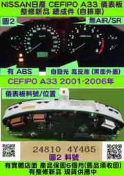 NISSAN CEFIRO A33 儀表板 2001- 24810-4Y465 車速表 汽油表 轉速表 水溫表 維修 高