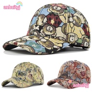 AHTY Unisex-Teens Caps, Cotton Bear Print Cute Bear Baseball Cap, Cartoon Little Bear Print Duckbill