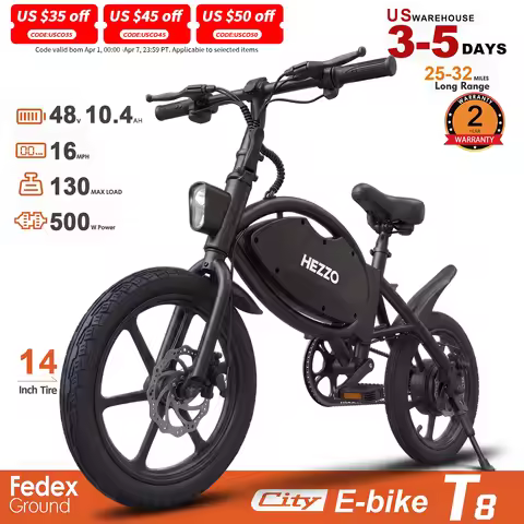HEZZO T8 Foldable Electric Bike for Adults 48V 500W Peak 750W Brushless Motor 16Inch Carbon Steel E-