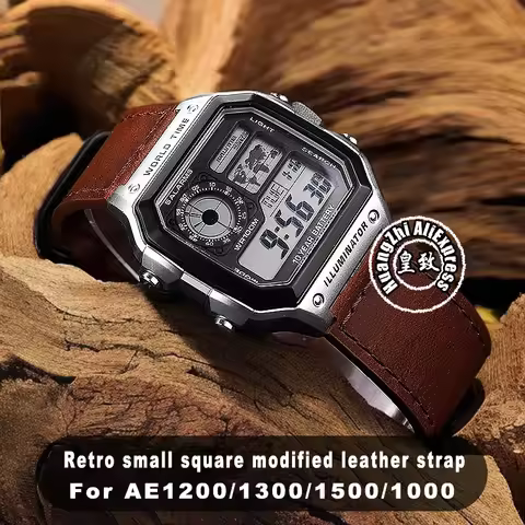 18mm cowhide Watchband For Casio small square strap AE1200 AE1300 1400 1500 F-108/W-218 A158/A168 vi