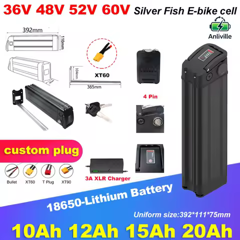 36V/48V/52V/60V Silver Fish Lithium Battery 10Ah 12Ah 15Ah 20Ah for 250W-1800W Fafrees F20 Pro Fafre