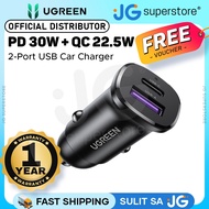 UGREEN PD 30W + QC 22.5W USB Car Charger Fast Charging Power Socket Adapter with USB-A & Type C Port