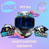 Helm Full Face KYT R10 Paket Ganteng - Aquablue