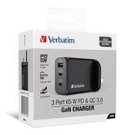 Verbatim 3 Port 65W PD 3.0 & QC 3.0 GaN 充電器(66716)