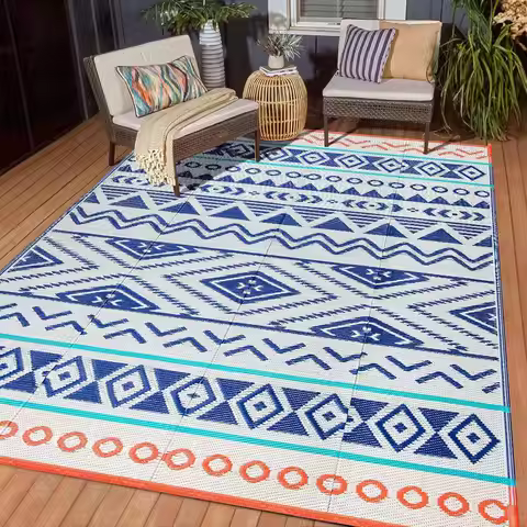 Waterproof Outdoor Rug 5x8 Reversible Plastic Straw Mat for Patio Camping Picnic Backyard Portable