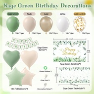Sage Green Birthday Decorations with Gold Nude Sage Green Foil Balloons Happy Birthday Banner Sage G