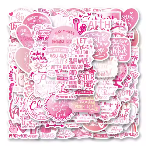 62pcs Cartoon Pink Bible Verse Inspirational Stickers for Phone Laptop Notebook Suitcase Skateboard 