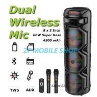 Sing-E ZQS 8302 Portable Bluetooth Speaker 8inciX3 RGB Bluetooth speaker with 2 Wireless Mic