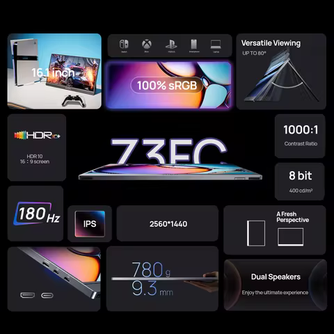 ARZOPA 16.1in 180HZ 2.5K Portable Monitor 107% sRGB HDR IPS External Second Screen for Laptop/PC/PS5