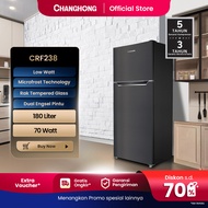 CHANGHONG Kulkas 2 Pintu CRF-238 Hitam Kapasitas 180 Liter Daya Listrik 70-Watt (GARANSI 5 TAHUN)