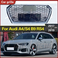 For RS4 Style Front Sport Hex Mesh Honeycomb Hood Grill Silver Frame Black Grill for Audi A4/S4 B9 2