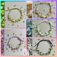 [Paris iris] handmade wax drawstring bracelet with little garden flowers and leaves, cute.