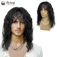 FLYTOP Men's Wig Punk Rock Short Curly Hair Halloween Dress Up Wig Headset Men Cool Personality Whol