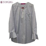 TOPGIRL Akela Stripe Blouse With Pocket /Minimalist Blous e/Half Zipper Blouse /Korean Stripe Blouse