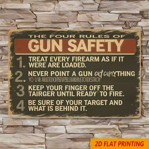 - AUUA Vintage Metal Tin Sign - Four Rules of Gun Safety, Inch, Rustic Wall Decor with Distressed Fi