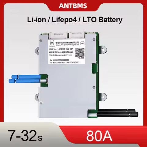 Smart BT ANT BMS 7S-32S 80A 48V 60V 96V Lifepo4 Li-ion BMS App Monitor Balance for Electric Vehicle 